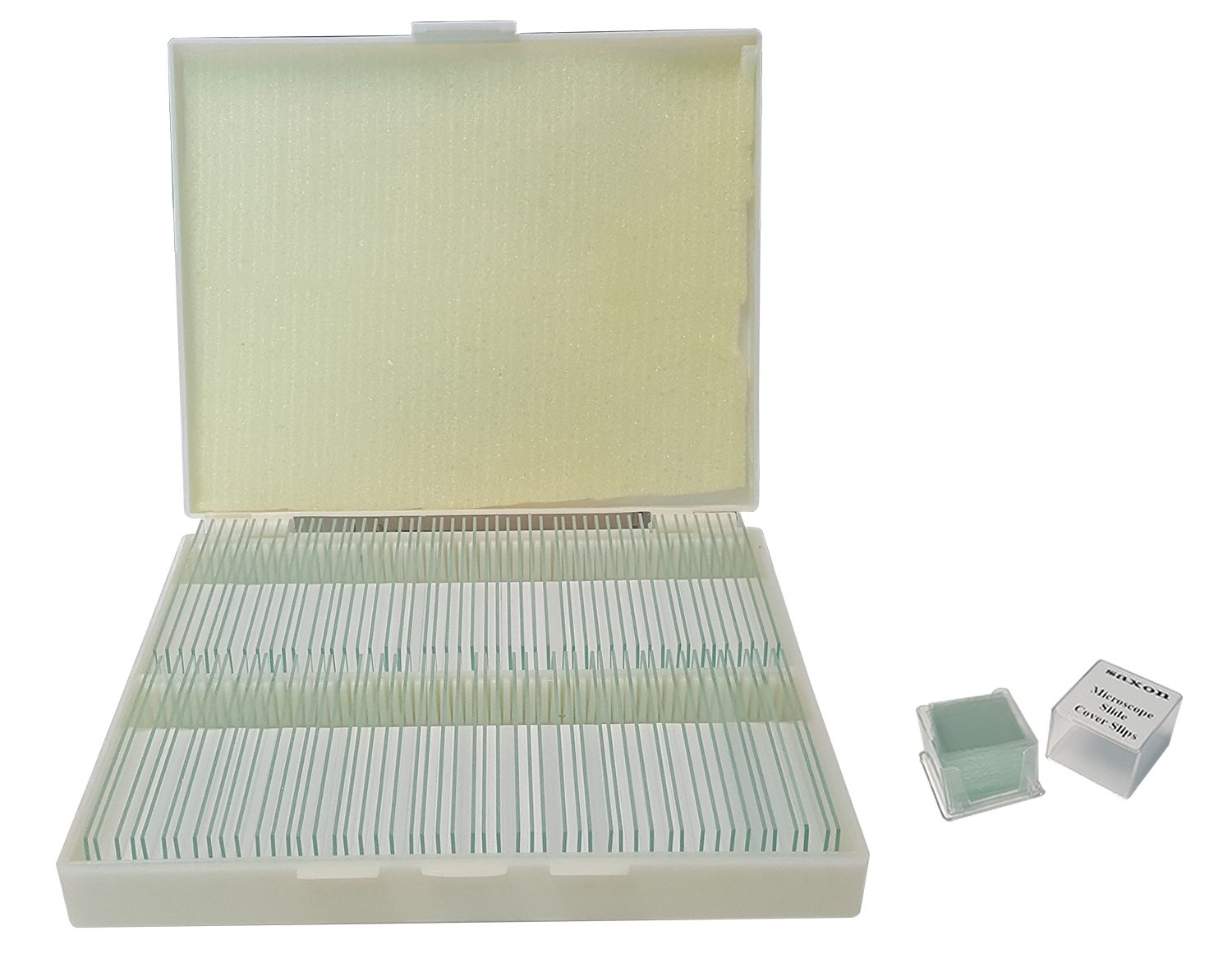 Saxon 100 pre-cleaned blank slides for biological microscopes.